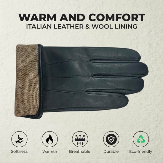 Herrenhandschuhe aus marineblauem italienischem Leder mit warmem Wollfutter, ideal für Winter, Reiten und Autofahren. - Image 3