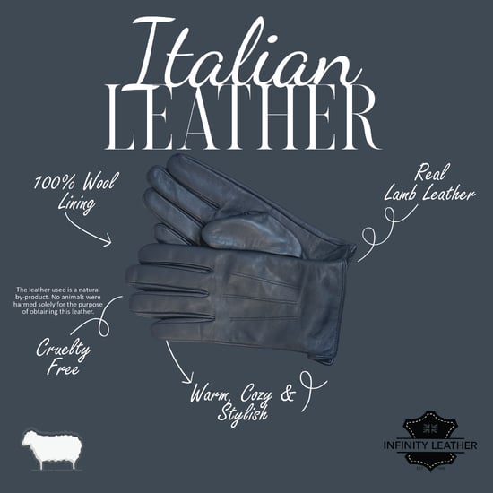 Herrenhandschuhe aus marineblauem italienischem Leder mit warmem Wollfutter, ideal für Winter, Reiten und Autofahren. - Image 4