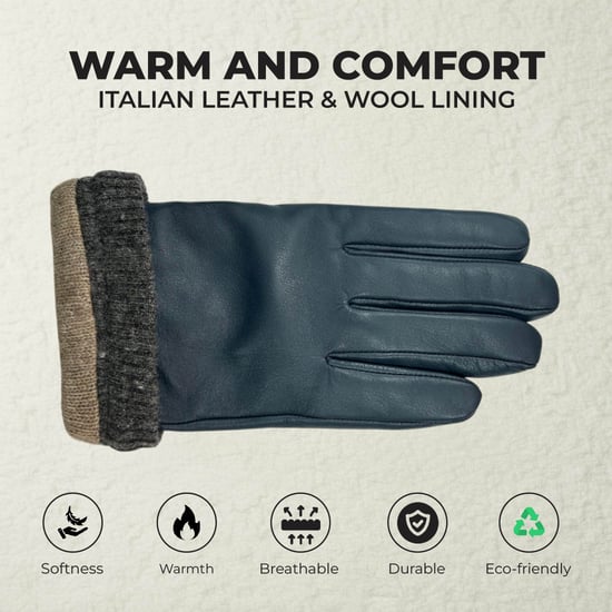 Herrenhandschuhe aus marineblauem italienischem Leder mit warmem Wollfutter, ideal für Winter, Radfahren, Autofahren und Freizeit. - Image 3