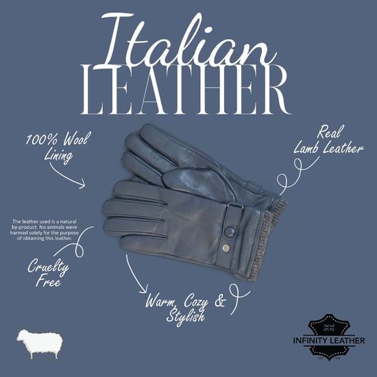 Herrenhandschuhe aus marineblauem italienischem Leder mit warmem Wollfutter, ideal für Winter, Radfahren, Autofahren und Freizeit. - Image 4
