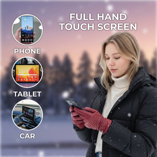Rote italienische Leder-Fahrhandschuhe für Damen mit weichem Wollfutter, Winterdesign und Nietenbesatz - Image 5