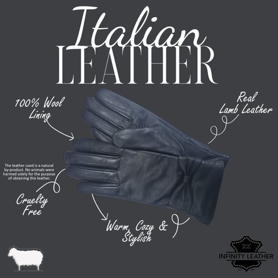 Schwarze italienische Leder-Fahrhandschuhe für Damen mit weichem Wollfutter, Winterdesign und Schleife - Image 4