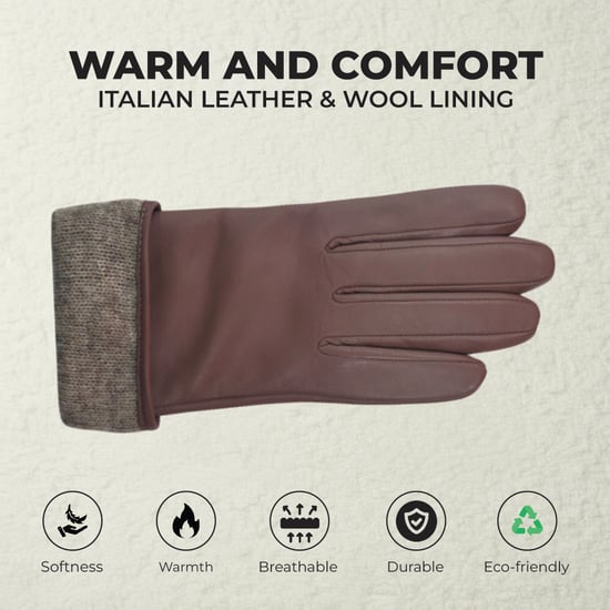 Damen-Winter-Fahrhandschuhe aus nudefarbenem, beigefarbenem italienischem Leder mit weichem Wollfutter und Schnalle - Image 3