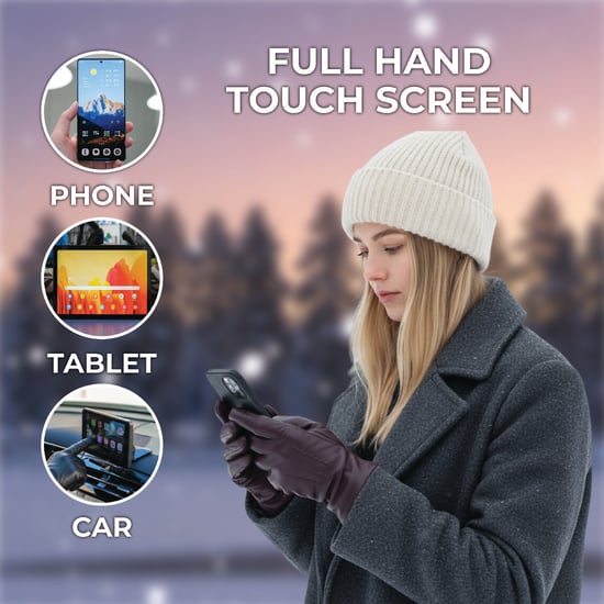 Lila Damen-Autofahrerhandschuhe aus italienischem Leder mit weichem Wollfutter und Winter-Ziernahtdesign - Image 5