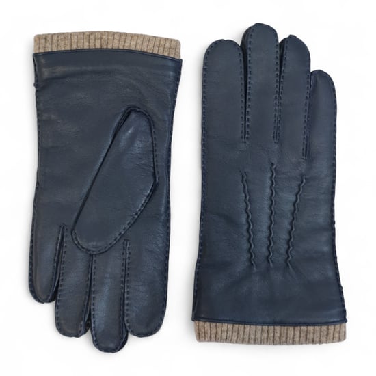 Herrenhandschuhe aus marineblauem italienischem Leder mit warmem Wollfutter, ideal für Winter, Reiten und Autofahren. - Image 1