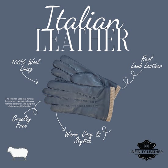 Herrenhandschuhe aus marineblauem italienischem Leder mit warmem Wollfutter, ideal für Winter, Reiten und Autofahren. - Image 4