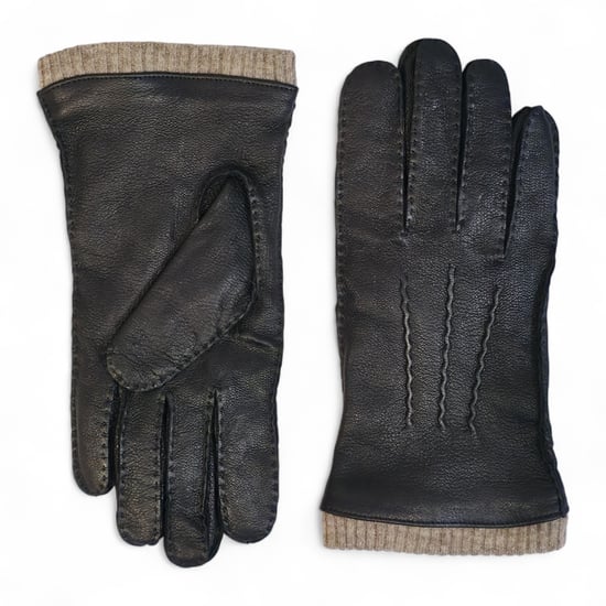 Schwarze Herrenhandschuhe aus italienischem Leder mit warmem Wollfutter, ideal für Winter, Reiten und Autofahren. - Image 1