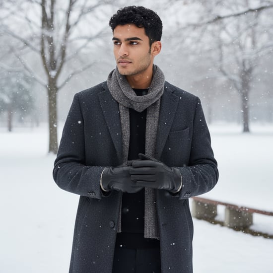 Schwarze Herrenhandschuhe aus italienischem Leder mit warmem Wollfutter, ideal für Winter, Reiten und Autofahren. - Image 2