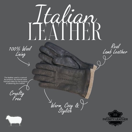 Schwarze Herrenhandschuhe aus italienischem Leder mit warmem Wollfutter, ideal für Winter, Reiten und Autofahren. - Image 4