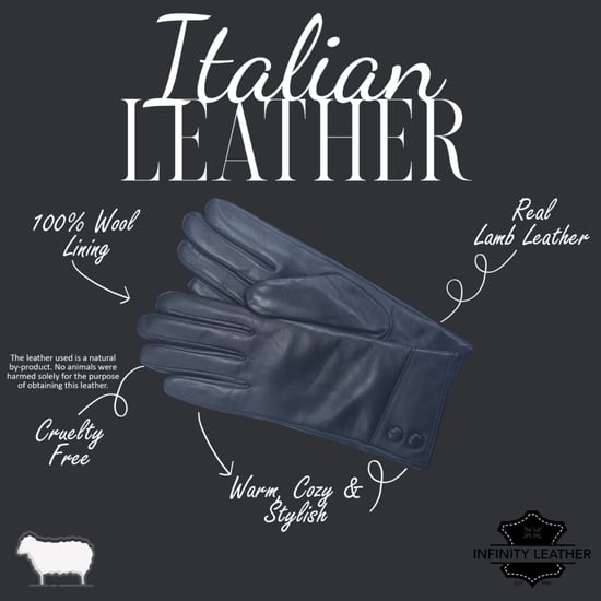 Schwarze italienische Leder-Fahrhandschuhe für Damen mit weichem Wollfutter, Winterknopfverschluss und Lederoptik - Image 4