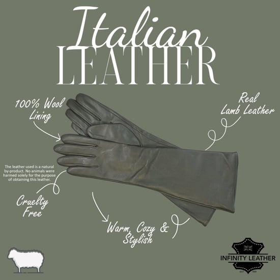 Lange olivgrüne Winterhandschuhe aus italienischem Leder mit weichem Wollfutter - Image 4