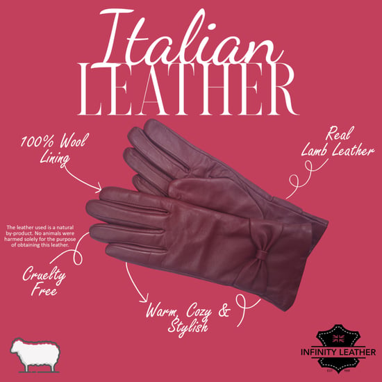 Damen-Fahrhandschuhe aus burgunderrotem italienischem Leder mit weichem Wollfutter und Schleifendesign für den Winter - Image 4