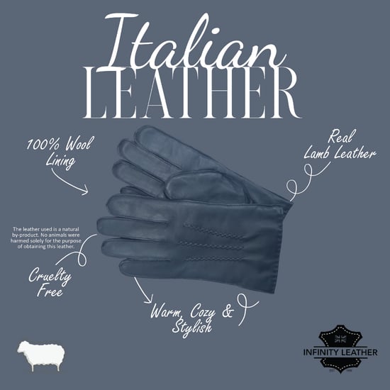 Herrenhandschuhe aus marineblauem italienischem Leder mit warmem Wollfutter, Winter-Ziernahtdesign, ideal zum Reiten, Autofahren und für Freizeit. - Image 4