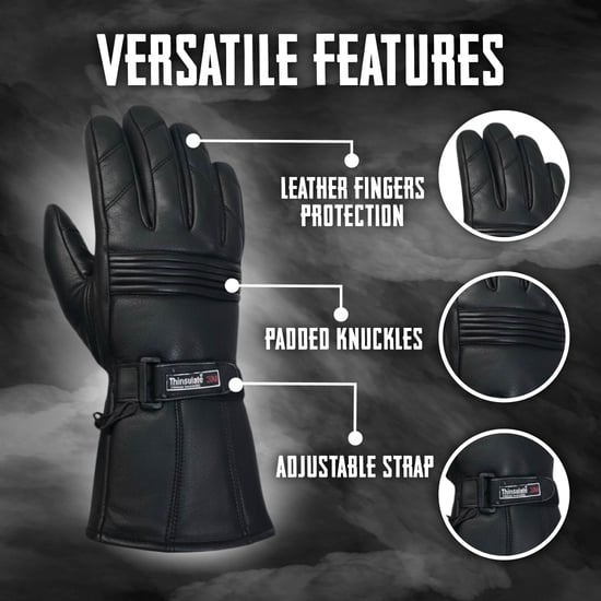 Thermohandschuhe für Herren, gepolstert, schwarzes Leder, wasserdicht, Winter- und Sommer-Bikerschutz - Image 3