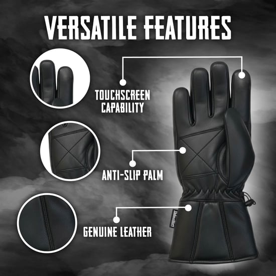 Thermohandschuhe für Herren, gepolstert, schwarzes Leder, wasserdicht, Winter- und Sommer-Bikerschutz - Image 4