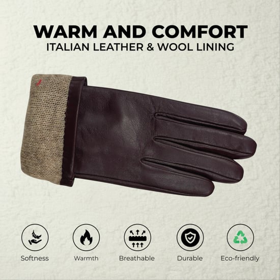 Lila italienische Lederhandschuhe für Damen mit weichem Wollfutter, Winter-Fahrhandschuhe mit Schleifendesign - Image 3