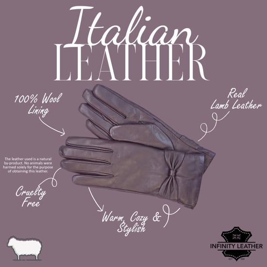 Lila italienische Lederhandschuhe für Damen mit weichem Wollfutter, Winter-Fahrhandschuhe mit Schleifendesign - Image 4