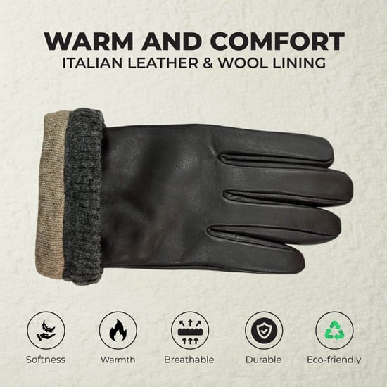 Herrenhandschuhe aus braunem italienischem Leder mit warmem Wollfutter, ideal für Winter, Radfahren, Autofahren und Freizeit. - Image 3