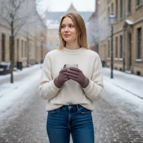 Damen-Fahrhandschuhe aus nudefarbenem, beigefarbenem italienischem Leder mit weichem Wollfutter und Knopfleiste für den Winter - Image 2