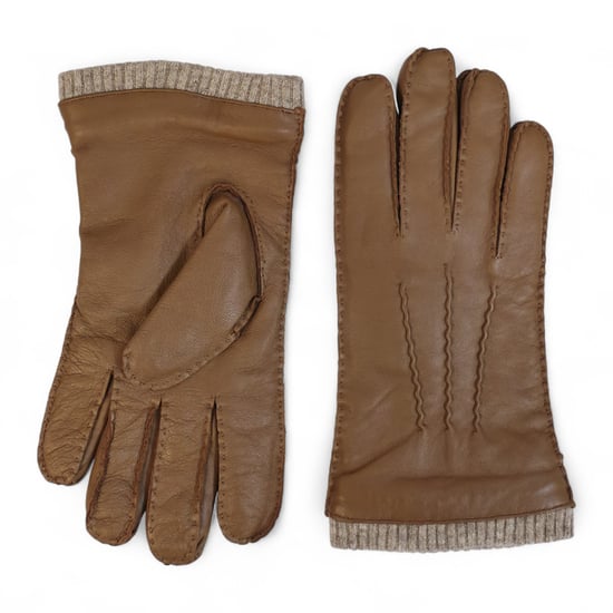 Herrenhandschuhe aus hellbraunem italienischem Leder mit warmem Wollfutter, ideal für Winter, Reiten und Autofahren. - Image 1