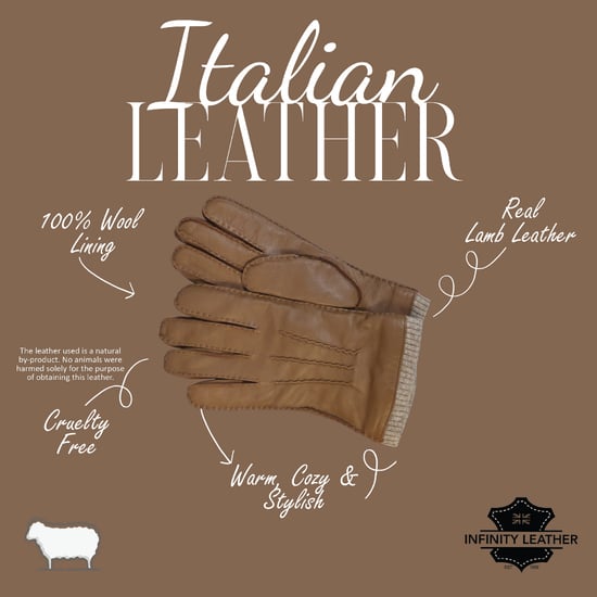Herrenhandschuhe aus hellbraunem italienischem Leder mit warmem Wollfutter, ideal für Winter, Reiten und Autofahren. - Image 4
