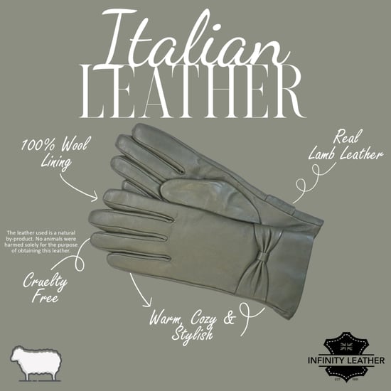 Damen-Fahrhandschuhe aus olivgrünem italienischem Leder mit weichem Wollfutter und Schleifendesign für den Winter - Image 4