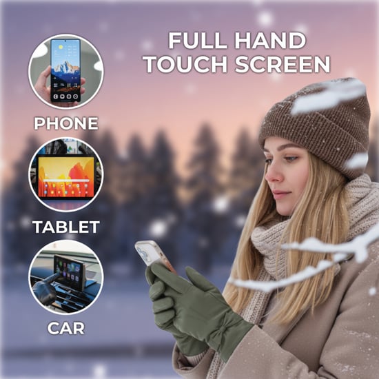 Damen-Fahrhandschuhe aus olivgrünem italienischem Leder mit weichem Wollfutter und Schleifendesign für den Winter - Image 5