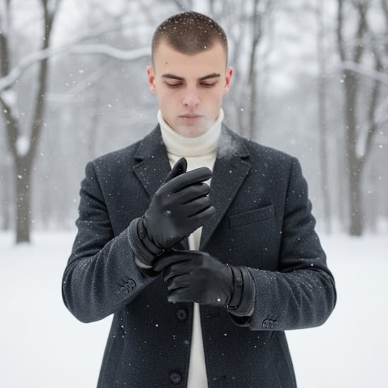 Schwarze Herrenhandschuhe aus italienischem Leder mit warmem Wollfutter, ideal für Winter, Radfahren, Autofahren und Freizeit. - Image 2