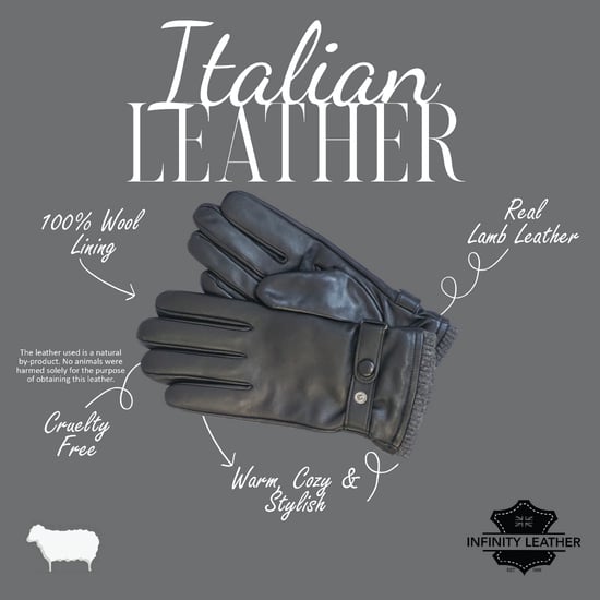 Schwarze Herrenhandschuhe aus italienischem Leder mit warmem Wollfutter, ideal für Winter, Radfahren, Autofahren und Freizeit. - Image 4