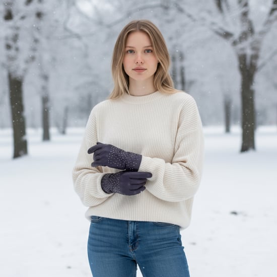 Lila italienische Leder-Fahrhandschuhe für Damen mit weichem Wollfutter, Winterdesign und Nietenbesatz - Image 2