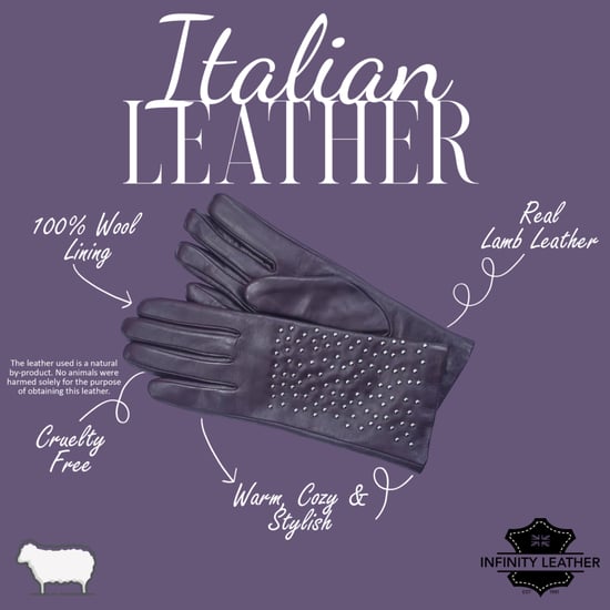 Lila italienische Leder-Fahrhandschuhe für Damen mit weichem Wollfutter, Winterdesign und Nietenbesatz - Image 4