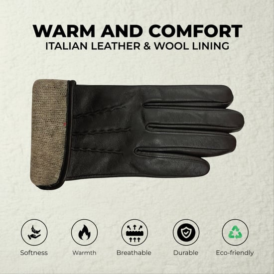Braune Damen-Autofahrerhandschuhe aus italienischem Leder mit weichem Wollfutter und Winternahtdesign - Image 3