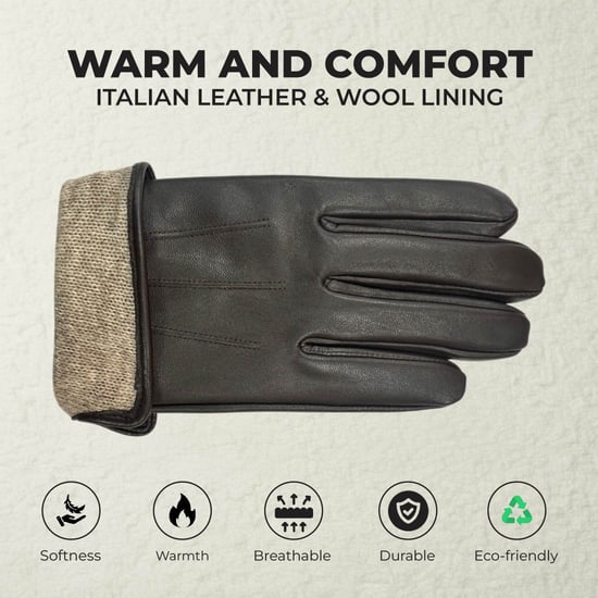 Braune Herrenhandschuhe aus italienischem Leder mit warmem Wollfutter, ideal für Winter, Reiten und Autofahren. - Image 3