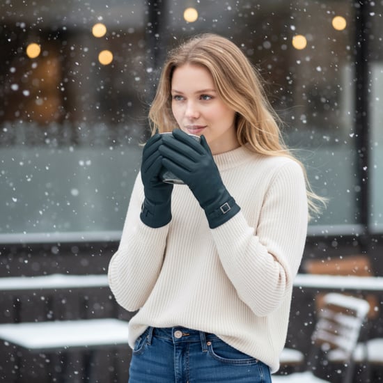 Damen-Winter-Fahrhandschuhe aus türkisgrünem italienischem Leder mit weichem Wollfutter und Schnalle - Image 2