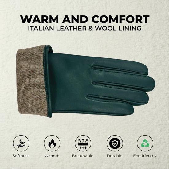 Damen-Winter-Fahrhandschuhe aus türkisgrünem italienischem Leder mit weichem Wollfutter und Schnalle - Image 3