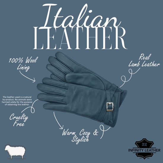 Damen-Winter-Fahrhandschuhe aus türkisgrünem italienischem Leder mit weichem Wollfutter und Schnalle - Image 4