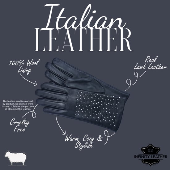 Schwarze italienische Leder-Fahrhandschuhe für Damen mit weichem Wollfutter, Winterdesign und Nietenbesatz - Image 4