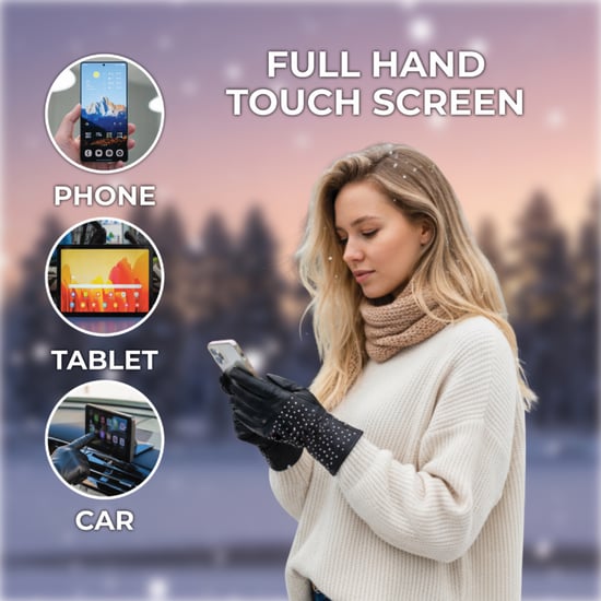 Schwarze italienische Leder-Fahrhandschuhe für Damen mit weichem Wollfutter, Winterdesign und Nietenbesatz - Image 5
