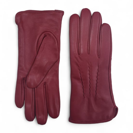 Rote Damen-Autofahrerhandschuhe aus italienischem Leder mit weichem Wollfutter und Winternahtdesign - Image 1