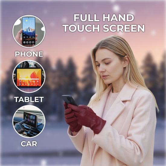 Rote Damen-Autofahrerhandschuhe aus italienischem Leder mit weichem Wollfutter und Winternahtdesign - Image 5