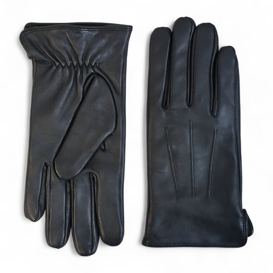 Schwarze Herrenhandschuhe aus italienischem Leder mit warmem Wollfutter, ideal für Winter, Reiten und Autofahren. - Image 1