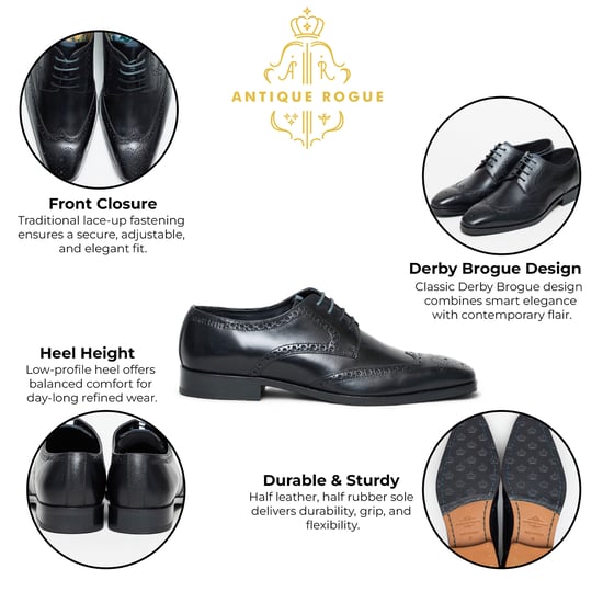 Antique Rogue Schwarze Oxford-Derby-Brogues aus Leder für Herren - Luca - Image 2