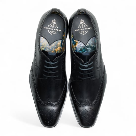 Antique Rogue Schwarze Oxford-Derby-Brogues aus Leder für Herren - Luca - Image 4