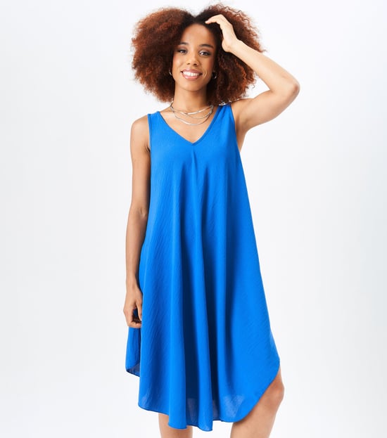 Blaues strukturiertes gewebtes Kleid mit übergroßen Trägern - Image 3