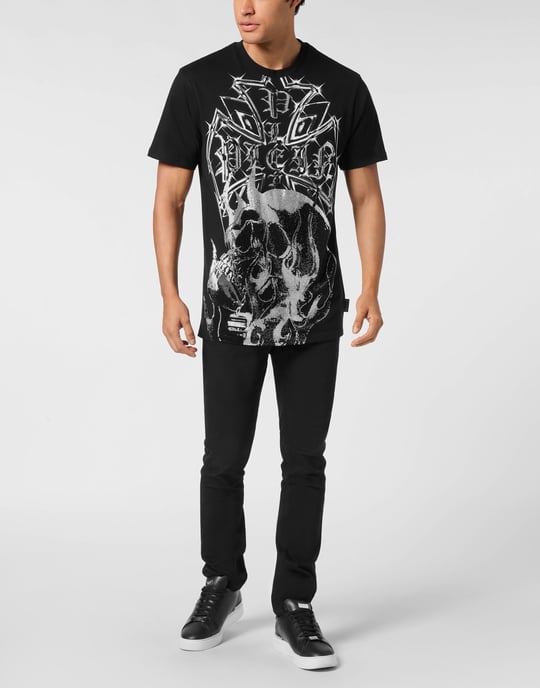 Philipp Plein T-Shirt mit chrome crest skull und Rundhals - Schwarz - Image 3