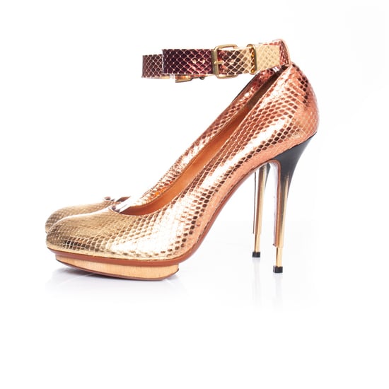 Lanvin Pumps aus metallisch glänzendem Pythonleder mit Knöchelriemen - Image 2