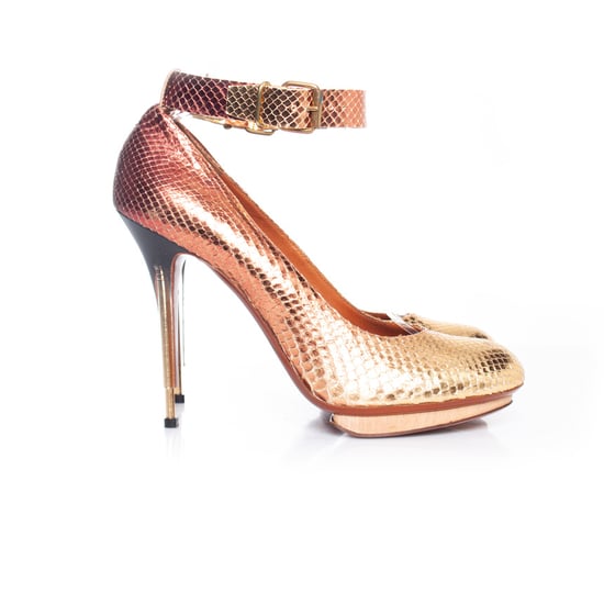 Lanvin Pumps aus metallisch glänzendem Pythonleder mit Knöchelriemen - Image 5