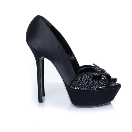 Sergio Rossi schwarze Satinpumps mit Strass - Image 4