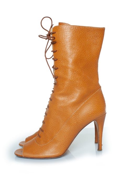 Prada braune Leder-Schnürstiefel mit offener Zehenpartie - Image 2