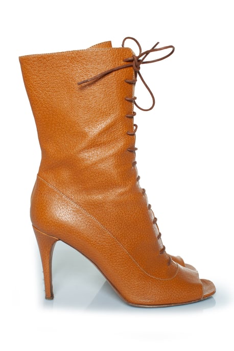 Prada braune Leder-Schnürstiefel mit offener Zehenpartie - Image 4